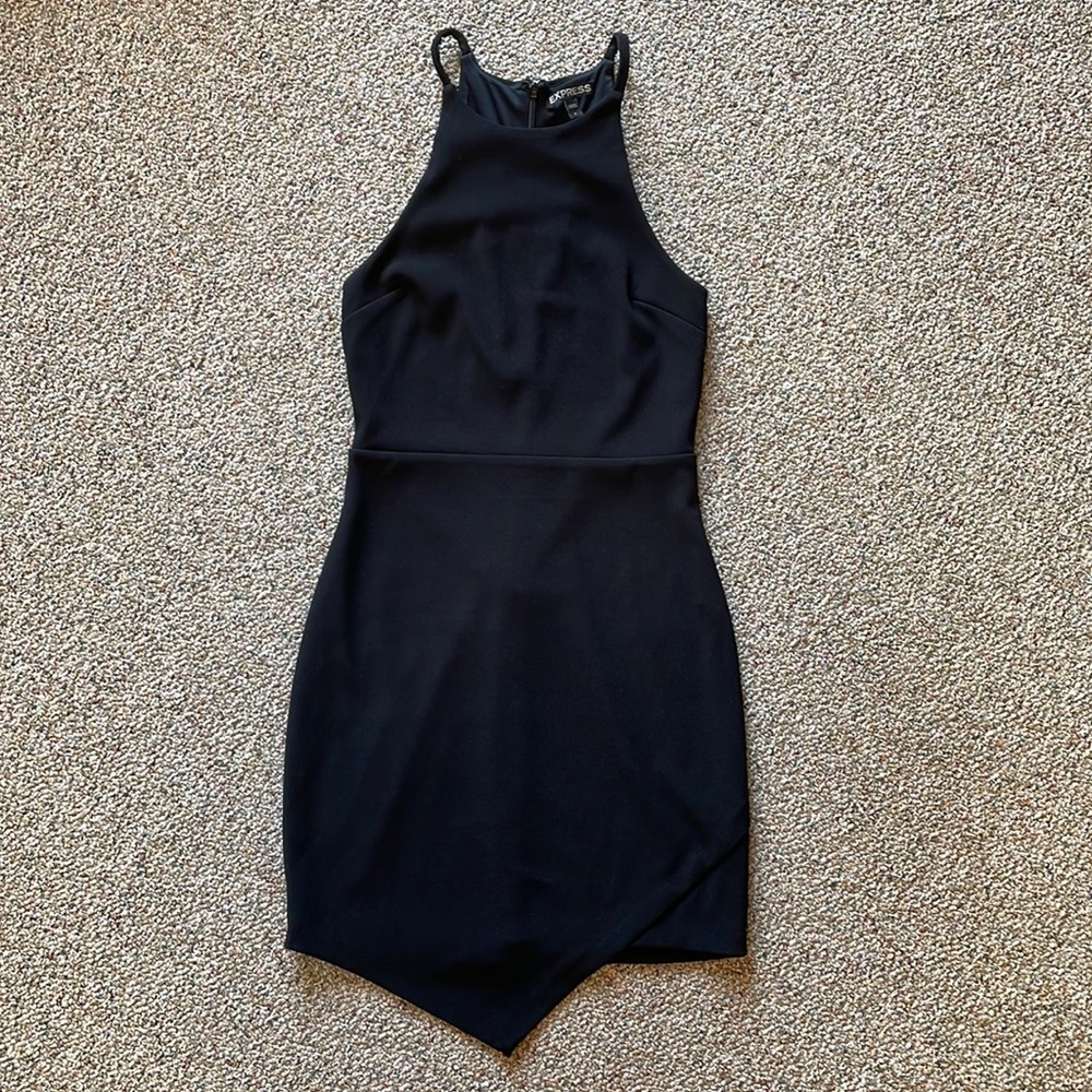 Express black min dress with unique hemline